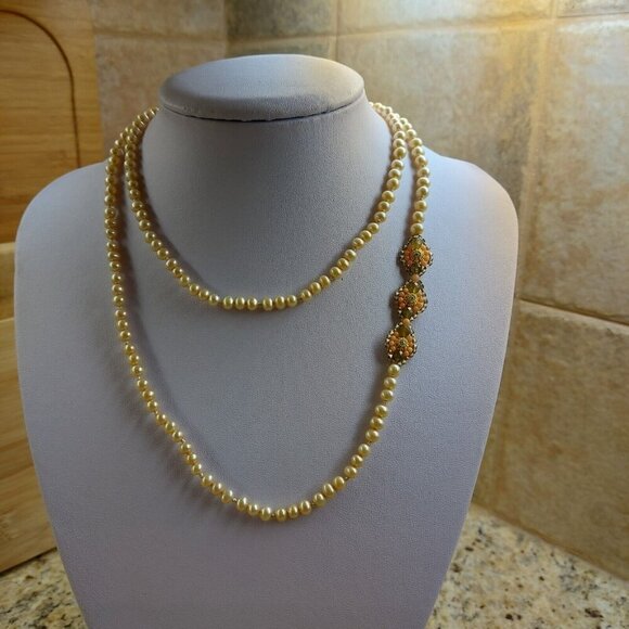 Miguel Ases Long Vintage 34" Cultured Pearl Necklace Excellent Condition 14K GF - Picture 2 of 9